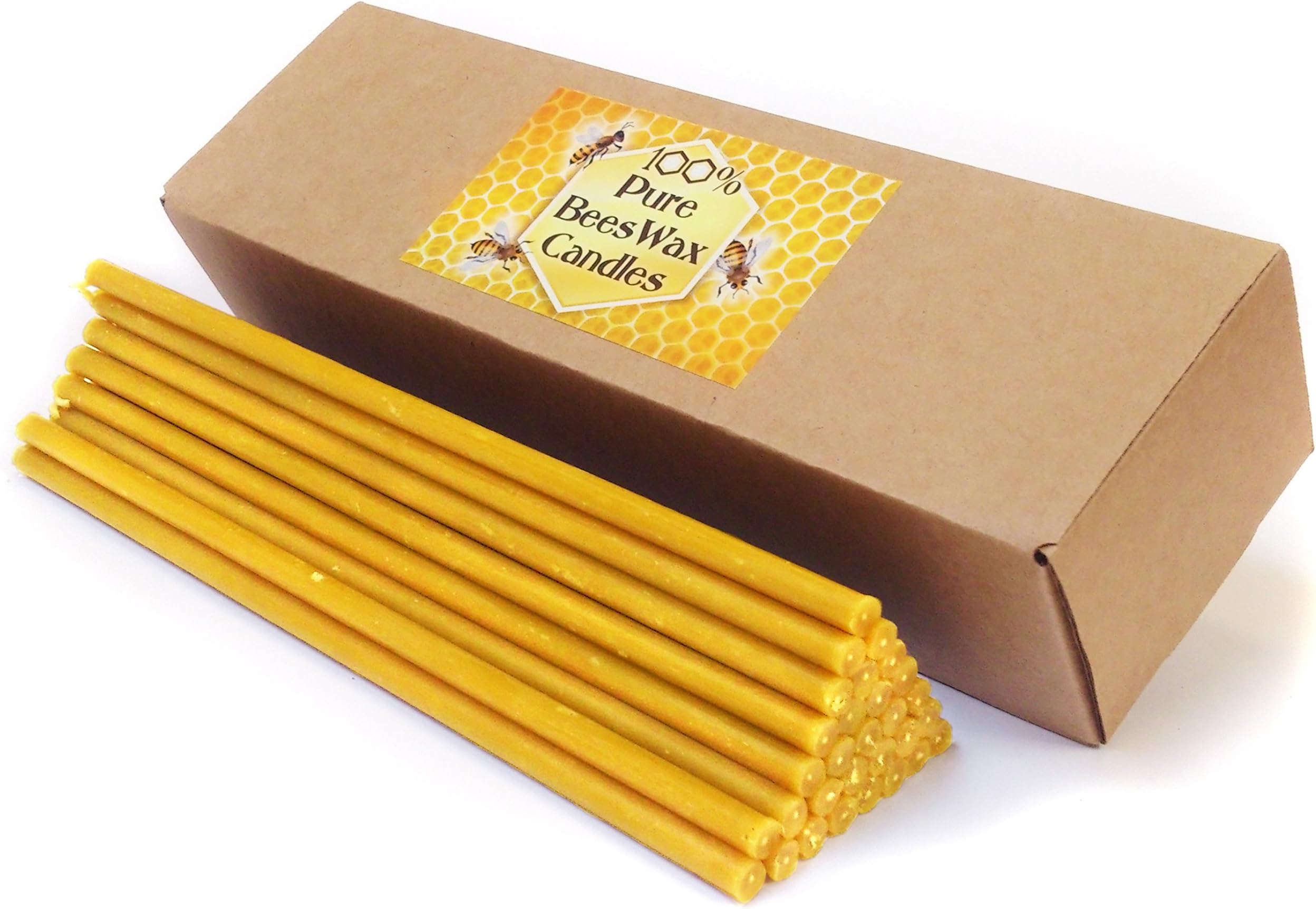 Natural Pure Beeswax Candles Organic Honey Eco Candles in Gift Box (Natural Cotton Wicks, Dripless, Smokeless, Not Taper, Not Ear Candles) (Yellow, 8 Inches (20 cm) 30pcs)