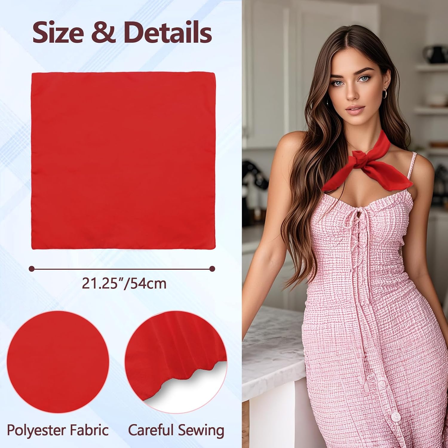 21"X 21" Hair Bandanas for Men Women, Solid Color Womens Bandana Classic Mens Neckchiefs for Beach Vacation Travel - Image 3