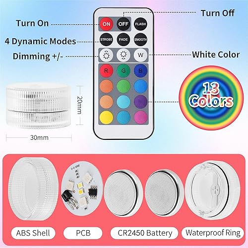 Miniatura 2 de ALED LIGHT Luces LED sumergibles con control remoto, 12 piezas de luz RGBW para piscina, luz de té para estanque impermeable, luces subacuáticas,