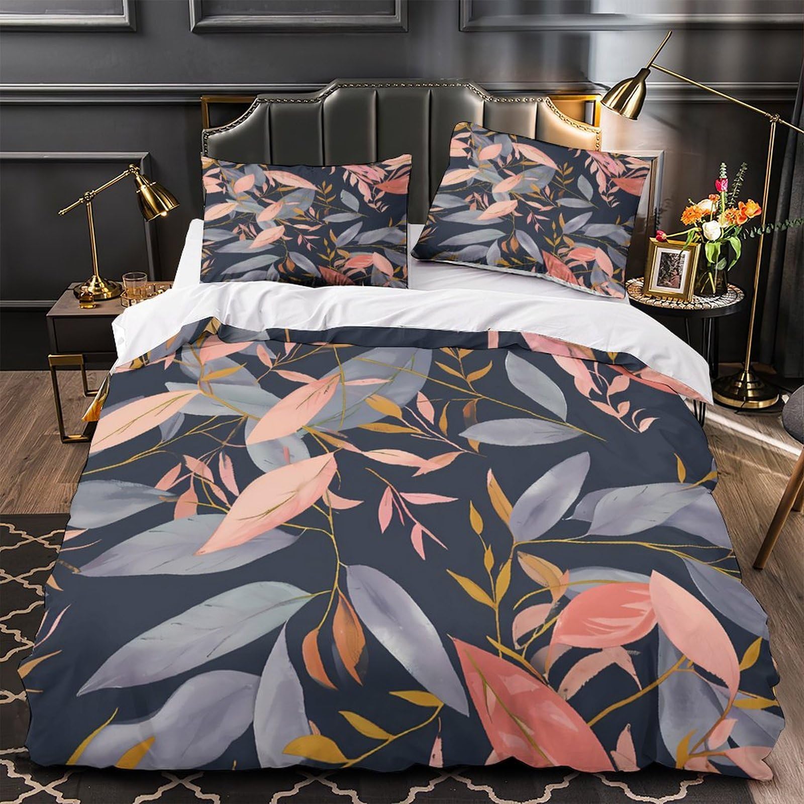 Design floral botanique pour cette parure de lit 135x200 cm idéale dans une chambre ado