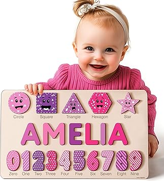 Name Puzzle: Personalized with Name and Animals | Wooden Toy for Kids Ages 0-3: Handmade by Zuzu Puzzle, CPC Certified and Patented Design