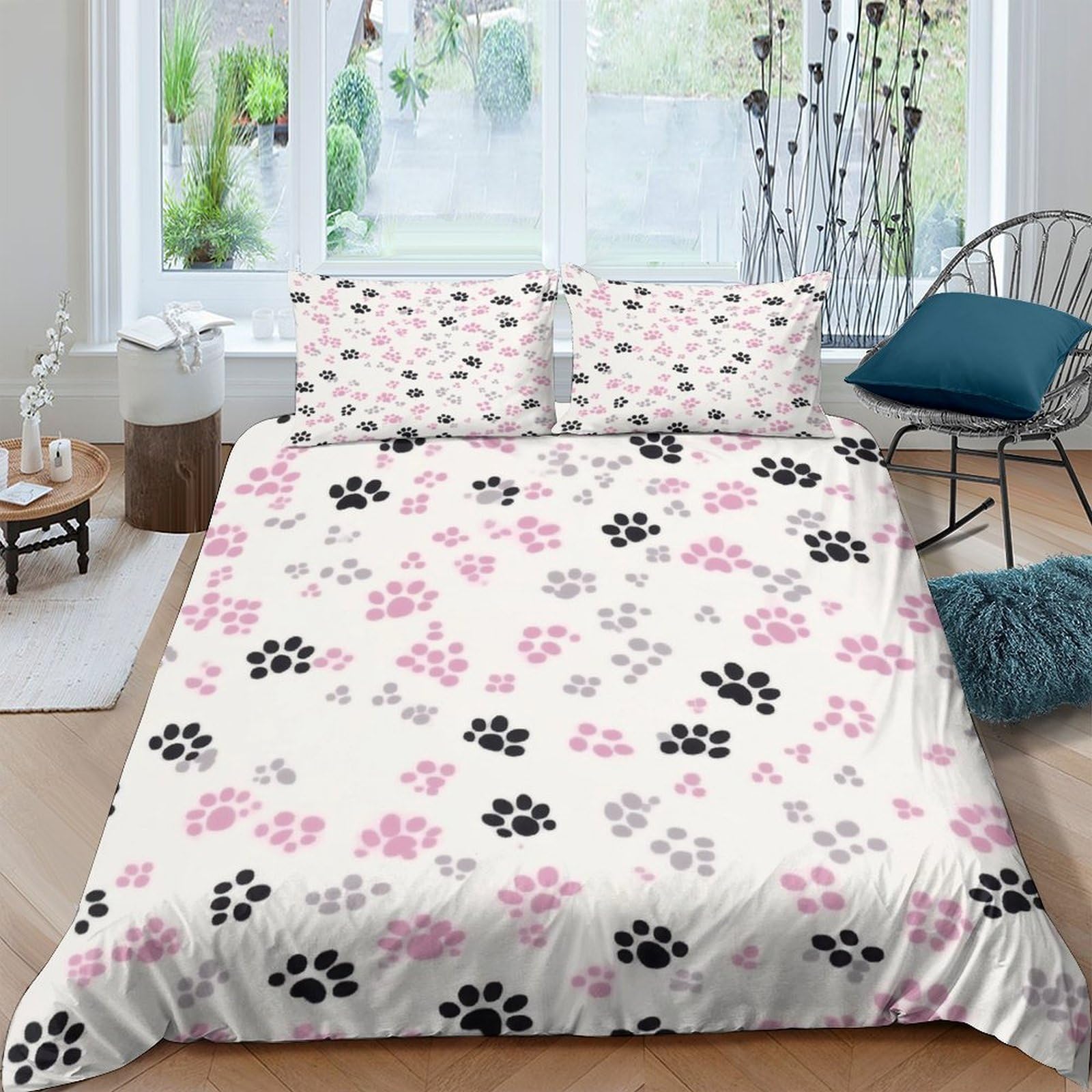 Housse de couette chat 135x200 parure lit animaux microfibre doux respirant