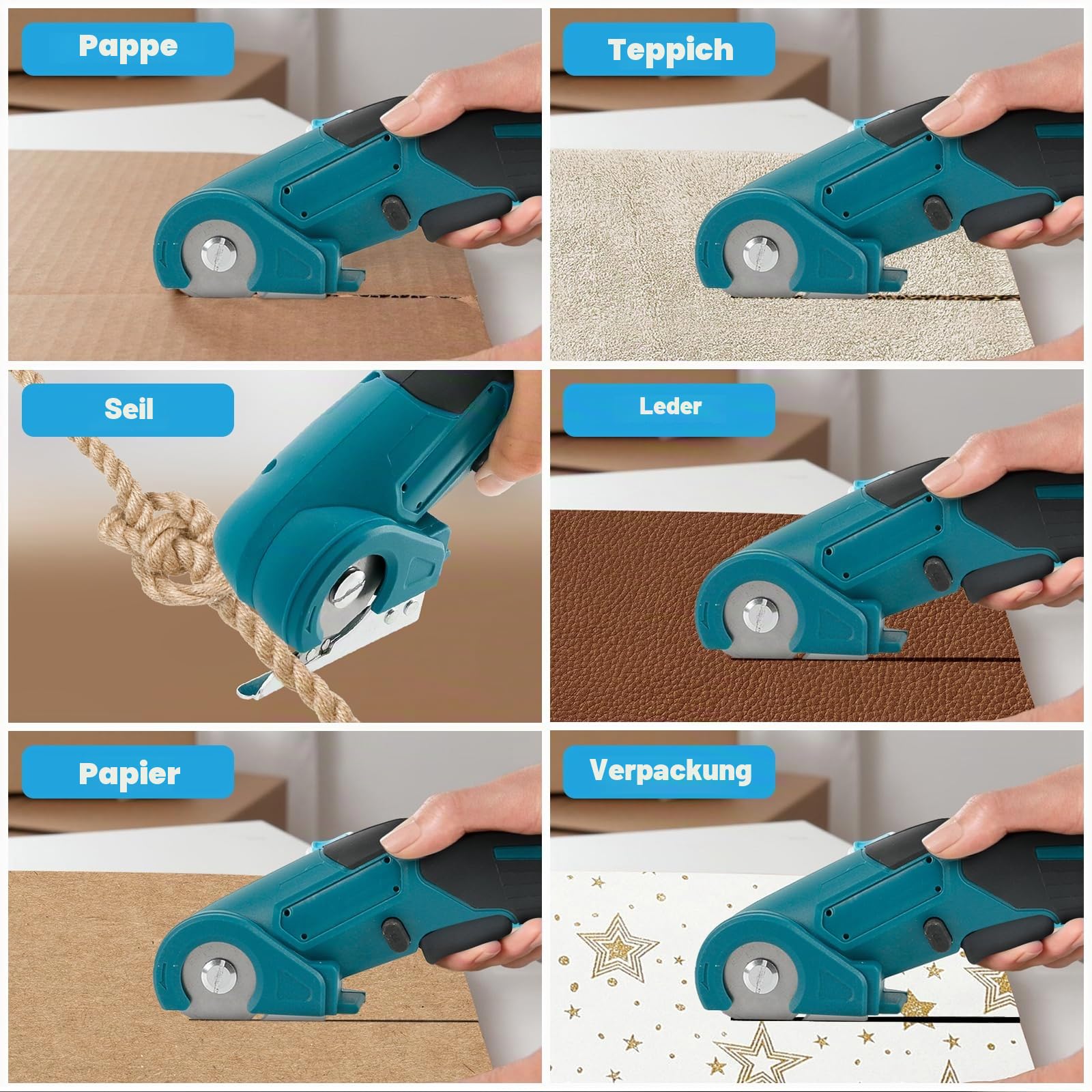 Akku Kartonschneider Kompatibel mit Makita 18V Akku (Kein Akku), Kabelloser Kartonschneider, Elektrische Stoffschere mit 3 Klingen und Aufbewahrungstasche, 6mm Schnitttiefe für Leder, Kunststoff