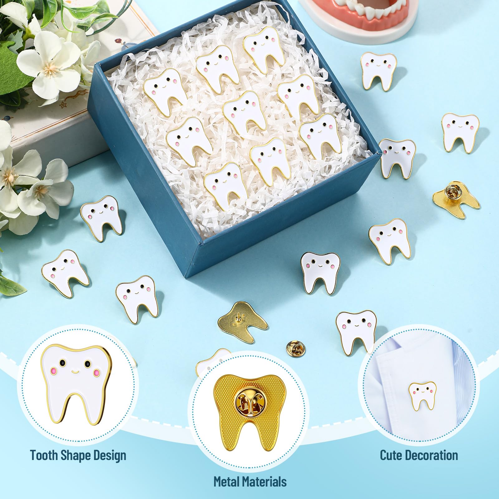 Landical 30 szt. uroczych przypinek do zębów emaliowane szpilki dentystyczne prezenty dentystyczne zabawna broszka z klapą zębów dla współpracowników, asystent dentystyczny lekarza pielęgniarki