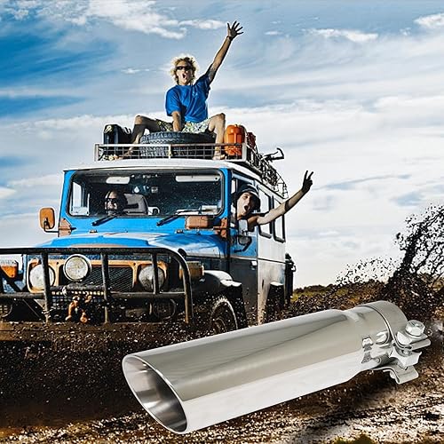 Miniatura 7 de Punta de escape de 2.5 pulgadas de entrada a 3.0 pulgadas, acabado pulido, punta de escape de doble pared de corte inclinado para tubo de escape de