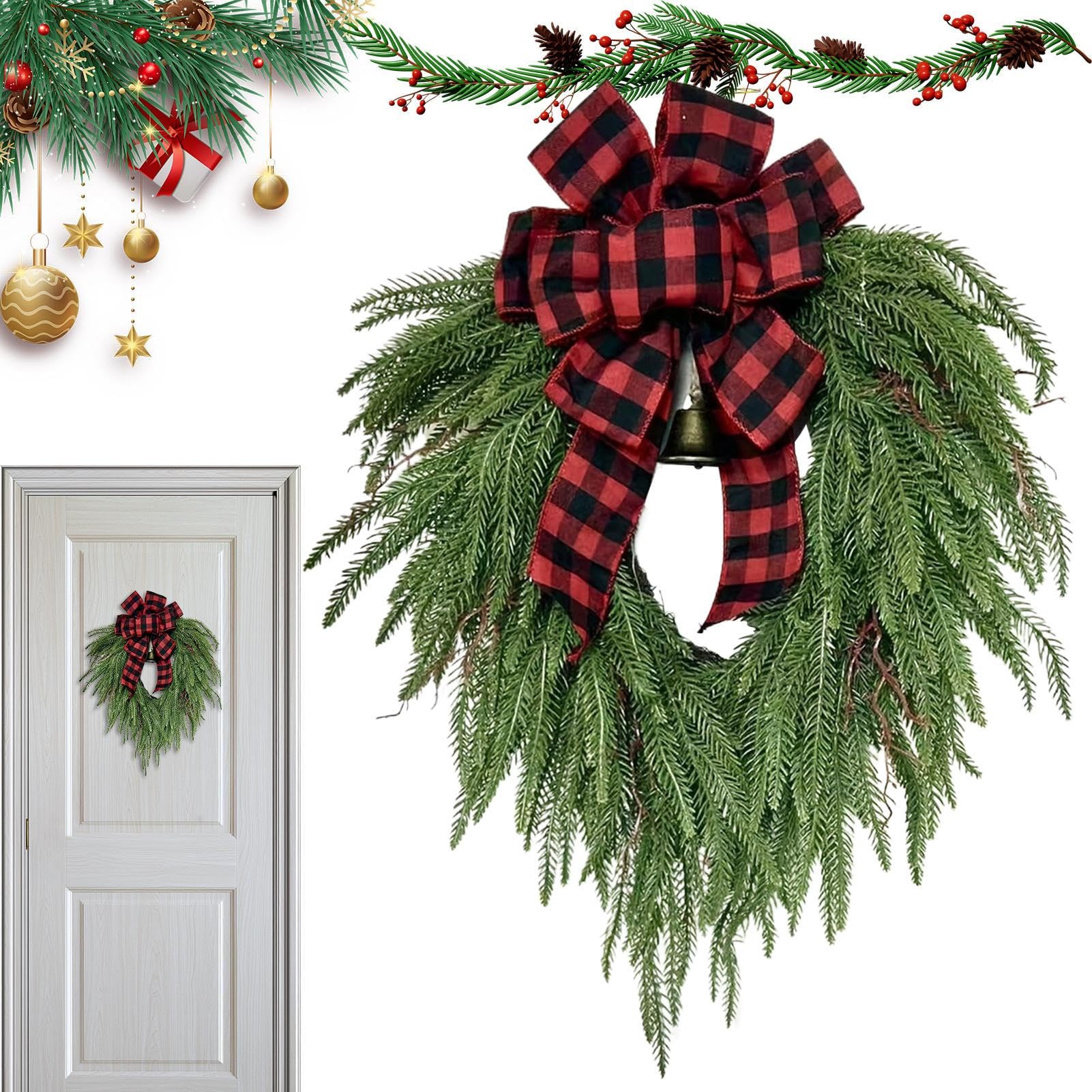 Couronnes de Noël pour porte d'entrée sans perte d'aiguilles pour l'hiver