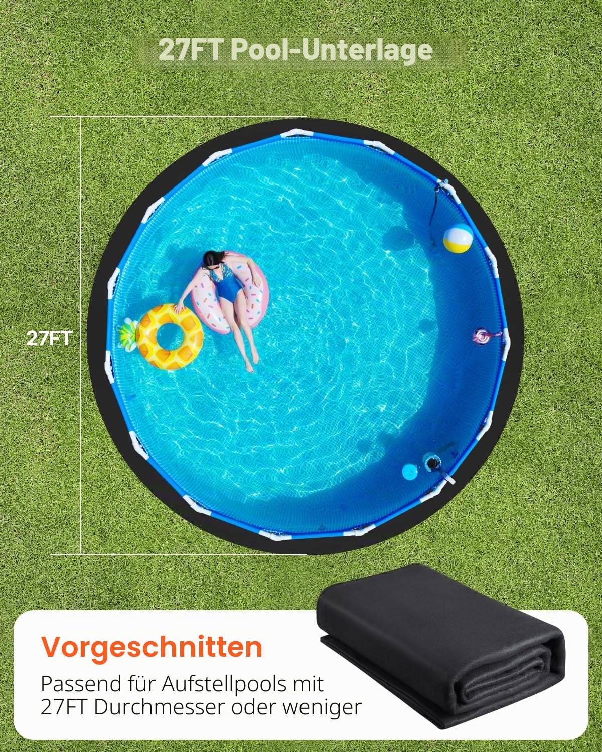 VEVOR runde Poolunterlage 8,2 m, Bodenplane für oberirdische Schwimmbecken, extra Dicke Bodenschutzplane, Bodenschutzmatte aus Geotextilmaterial, verlängert die Lebensdauer der Folie