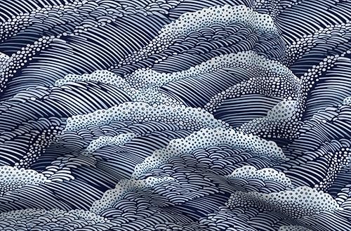Miniatura 5 de Spoonflower Tela  Índigo Ondas Moderno Japonés Abstracto Art Deco Azul Marino Contemporáneo Impreso en Tela de Algodón Pétalo por The Yard  Costura
