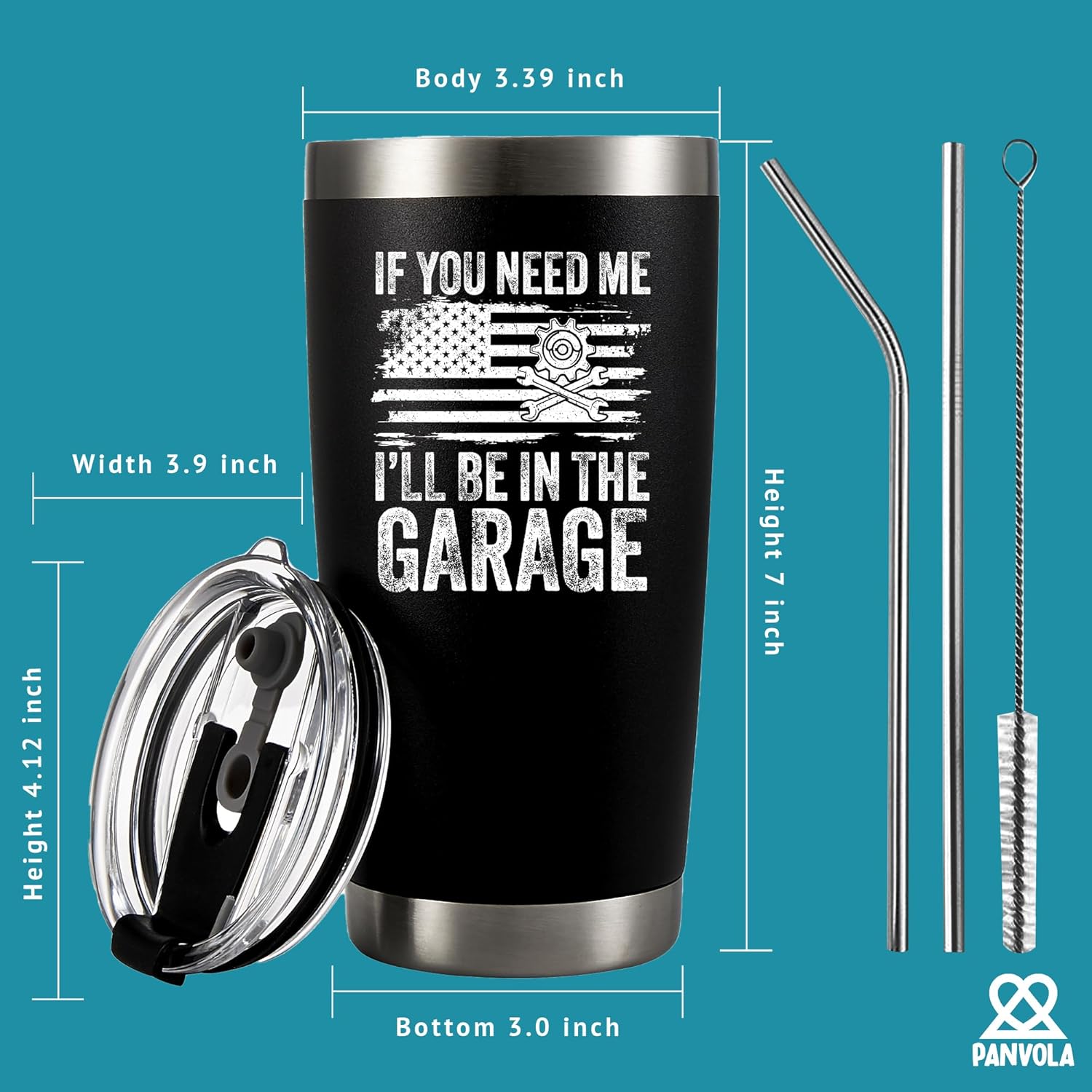 Panvola If You Need Me I'll Be In The Garage Mechanic Gifts Vacuum Insulated Stainless Steel Tumbler Automechanic Car Repair Man Travel Mug with Lid and Straw 20 oz Black - Image 6