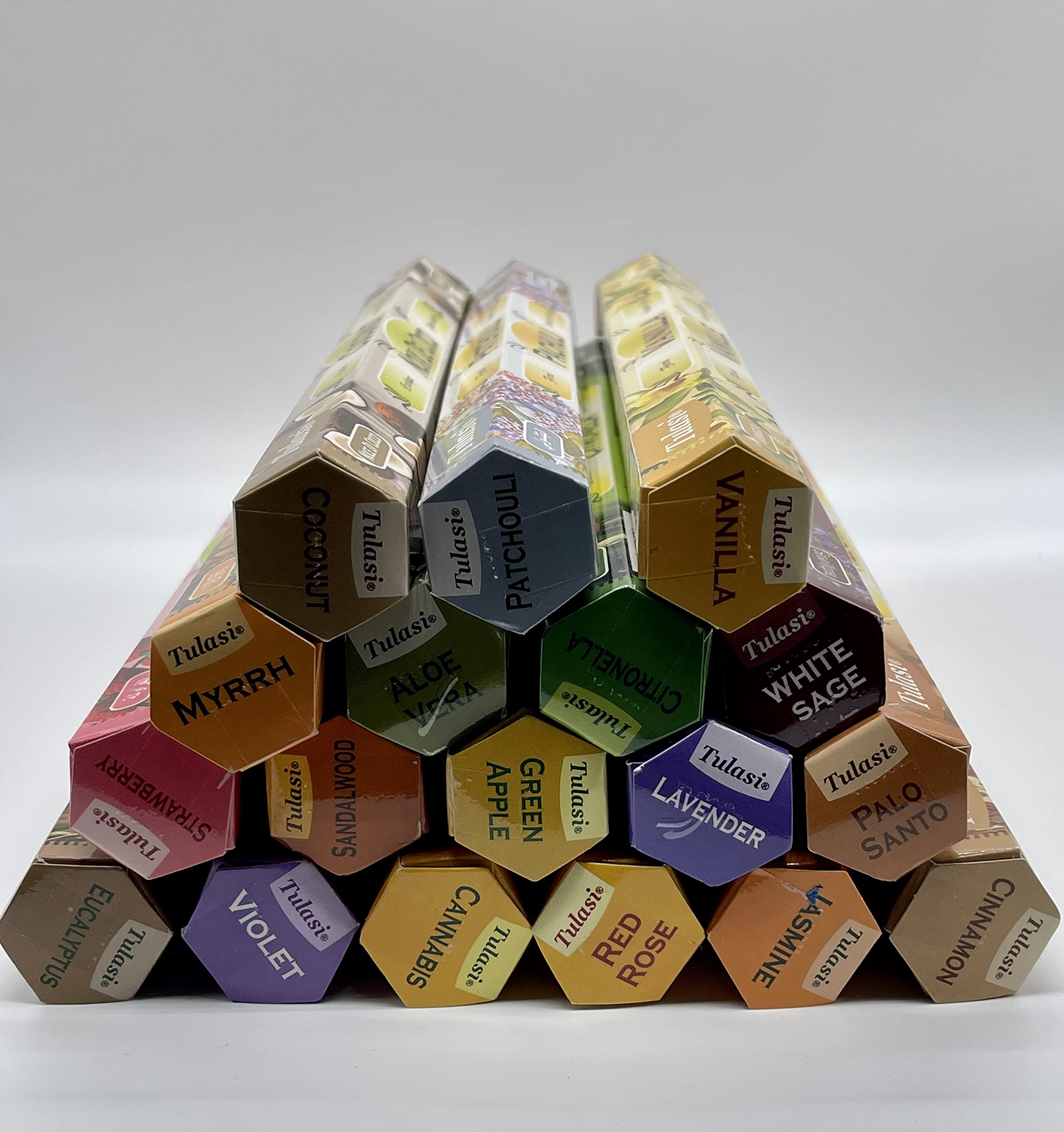 Tulasi White Multi-Pack Mixed Variety Hex Incense Sticks - 18 Pack, 36211