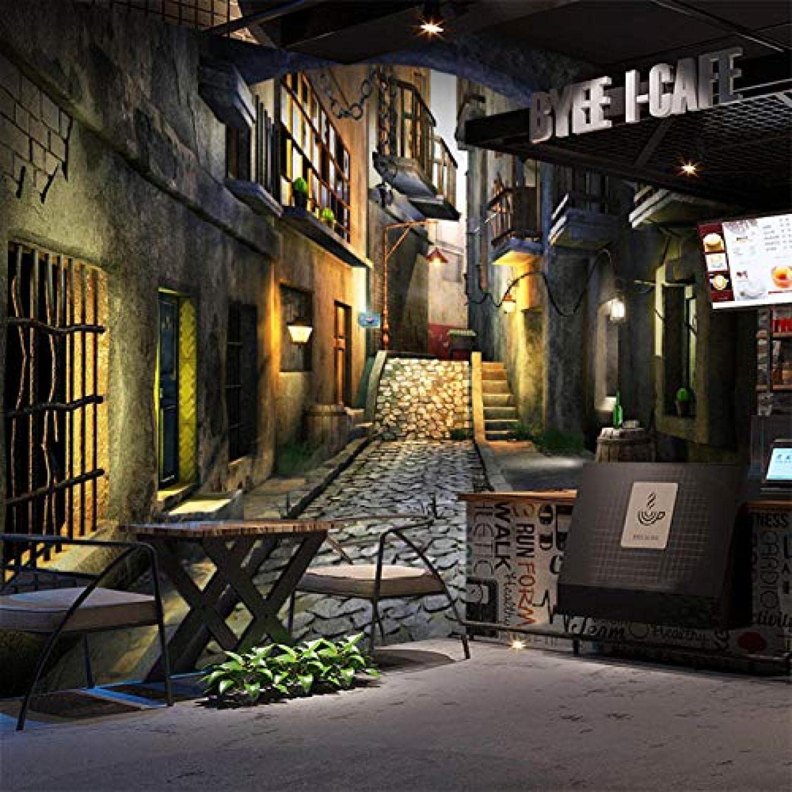 XLMING Carta da parati retrò Nostalgic Alley Scenery Wallpaper Bar Ktv Clear Bar Sfondo Wallpaper String Skewer Rest fotomurali poster murale Soggiorno camera letto minimalista tv sfondo-300cm×210cm