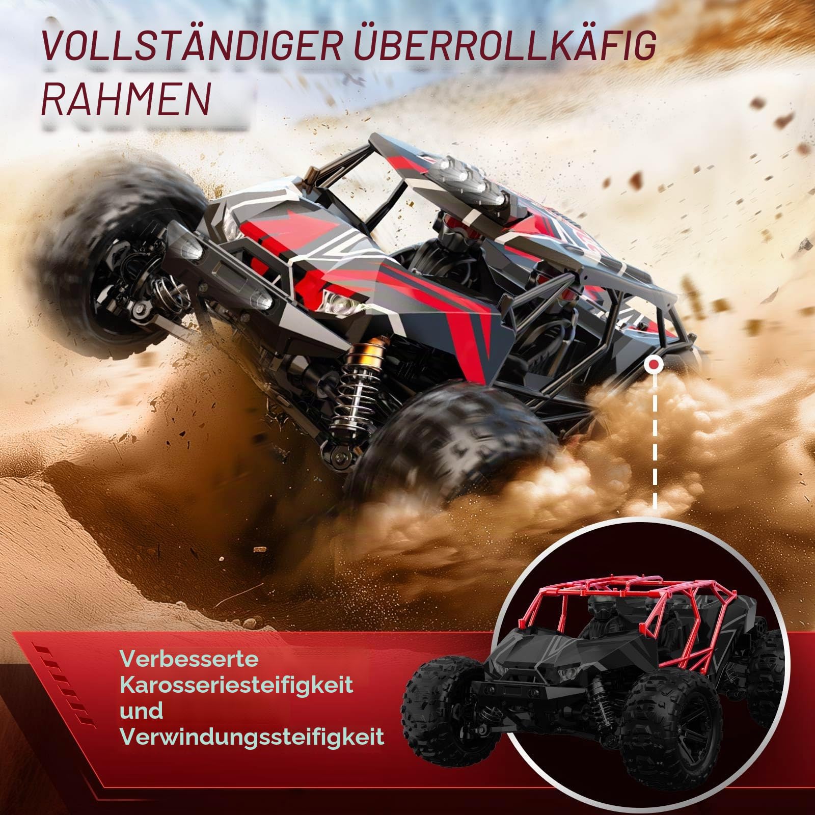 Ferngesteuertes Auto Erwachsene 1:14 Brushless RC Auto RC Car Truck 52 km/h | 4WD All-Terrain Offroad ölgefüllten Stoßdämpfern 2x 2S 1500mAh LiPo Akku, RTR mit 2 Reifensätzen, Aufrüstbar auf 3S 70 km/h