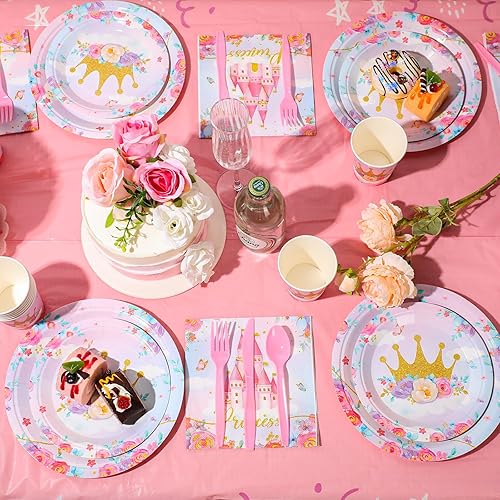 Miniatura 3 de Meanplan Sirve para 24 invitados, diseño de hada de mariposa, feliz cumpleaños, baby shower, decoraciones de fiesta para niñas, incluye tazas,
