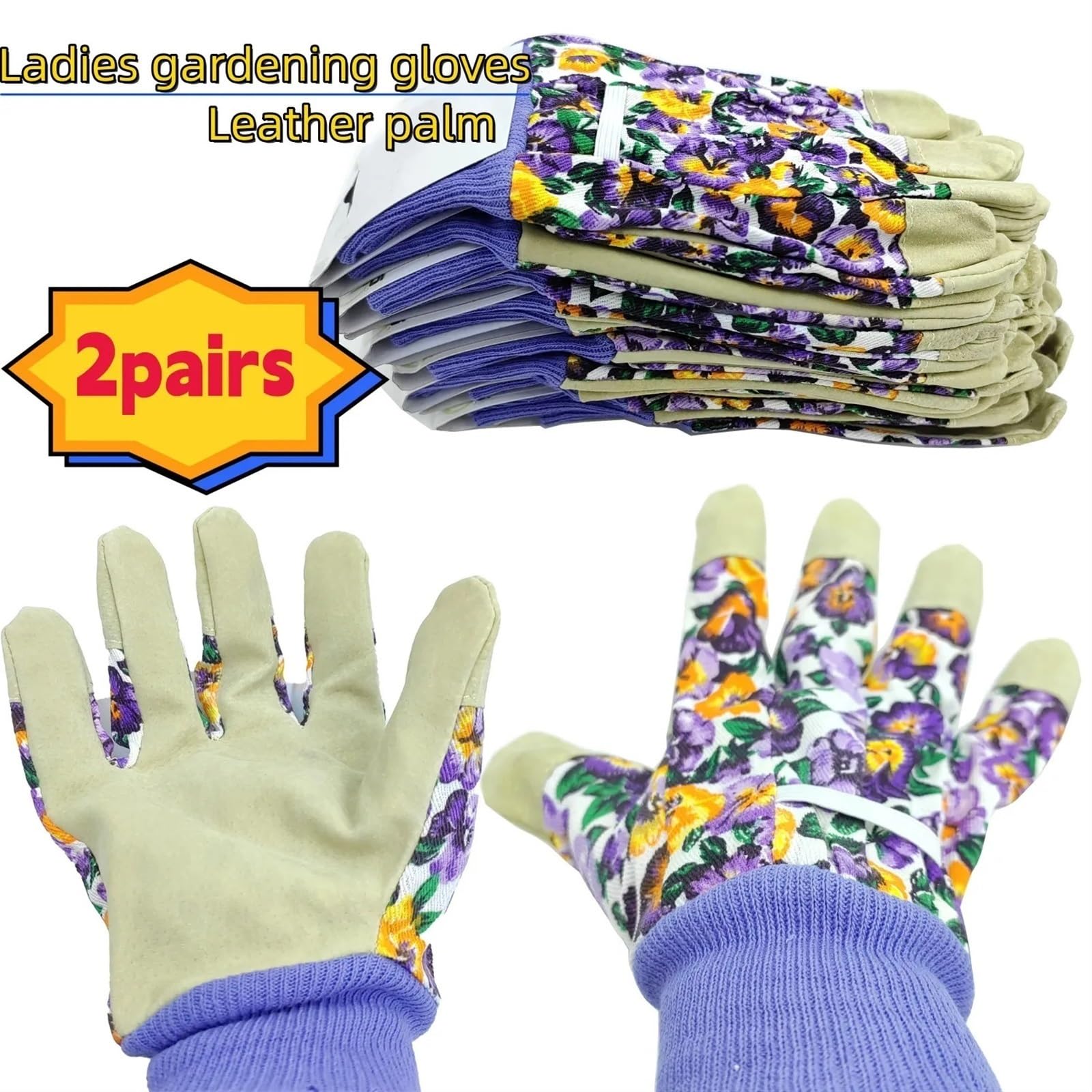 Guanti Giardinaggio 2 paia di guanti da giardinaggio anti-spina donna in pelle, lavoro leggeri(Glove 2Pairs)