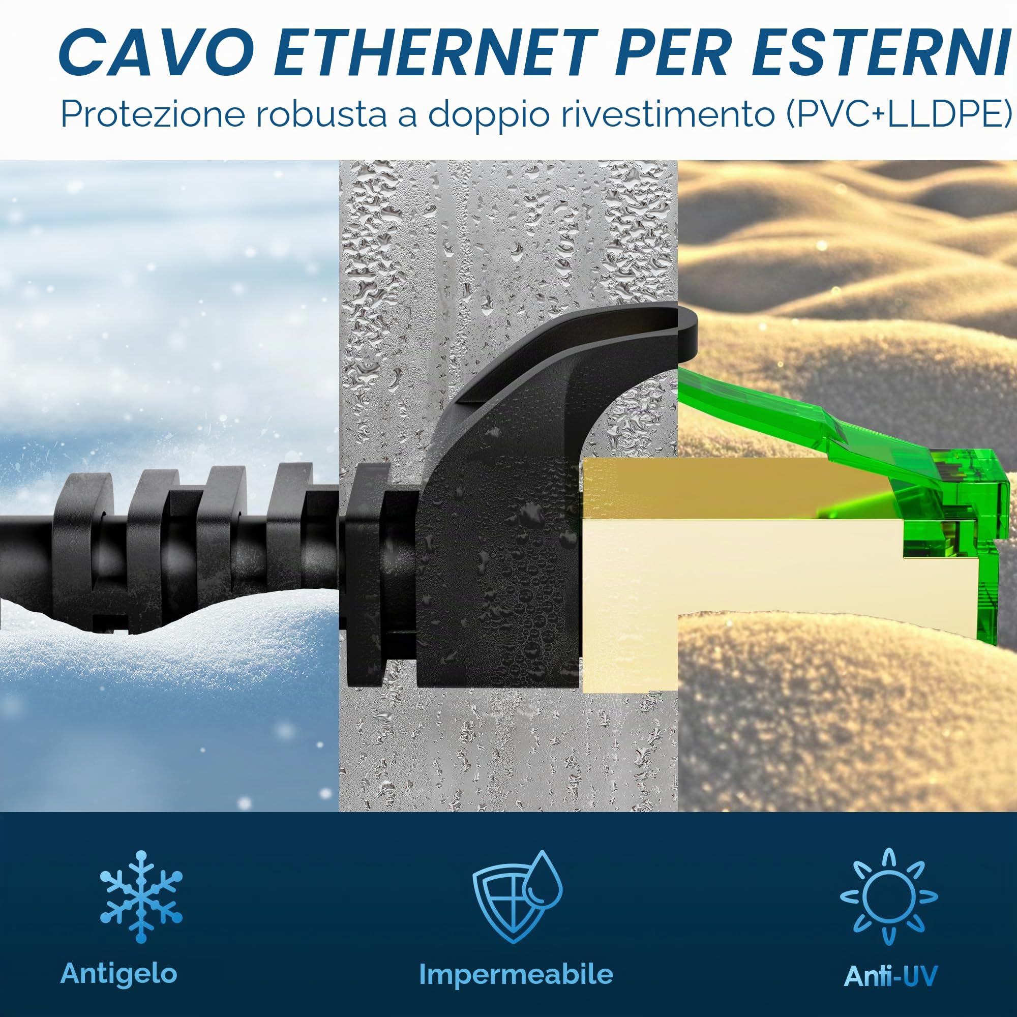 Cavo di rete Cat 8(Nero, 30 Metri)40 gbit per uso esterno e interno,cavo Ethernet S/FTP da 2000 MHz,cavo LAN,cavo patch,26AWG,Connettore placcato in oro+Verde trasparente+25 pezzi di cavi cravatte