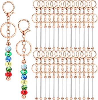 30Pcs Blank Beadable Keychain Bars Bulk Blank Metal Keychain