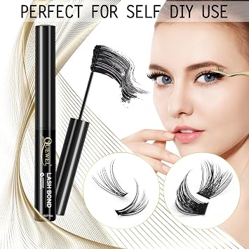 QUEWEL Lash Bond Black Cluster Eyelash Glue for DIY Eyelash Extensions, Waterproof Long Wear Mascara