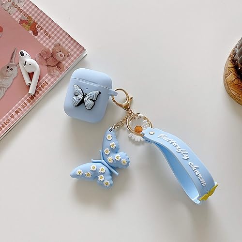 Miniatura 2 de Jeriwell Funda compatible con AirPods, linda mariposa y flores 3D con llavero, funda protectora de silicona suave impermeable para Airpods 2 y 1,