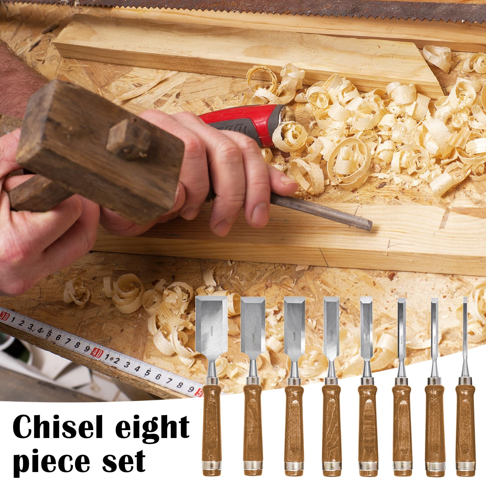 Juego de cinceles para madera de 8 piezas, juego de cinceles para carpintería con piedra de afilar, guía de afilado y estuche de almacenamiento, juego de cinceles para tallar madera, carpintería