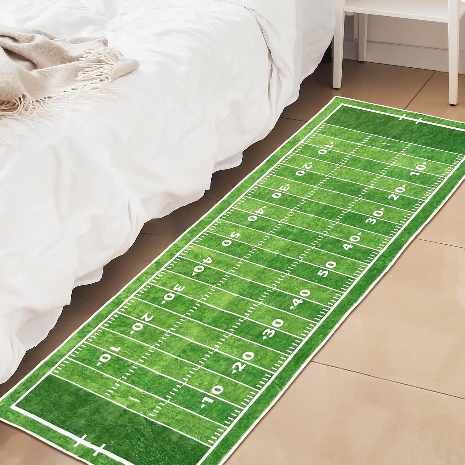 Green Runner Rug 2x6,Football Field American Sports Green Lawn Sport Game Team Competition,Throw Accent Area Rug Non Slip Washable Runner Carpet for Entryway Hallway Laundry Bathroom Kitchen Bedroom