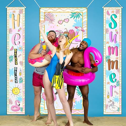 Miniatura 2 de Decoraciones de fiesta en la piscina, letrero de bienvenida de verano, cartel para piscina, playa, flamenco, cubierta de puerta para niños y niñas,