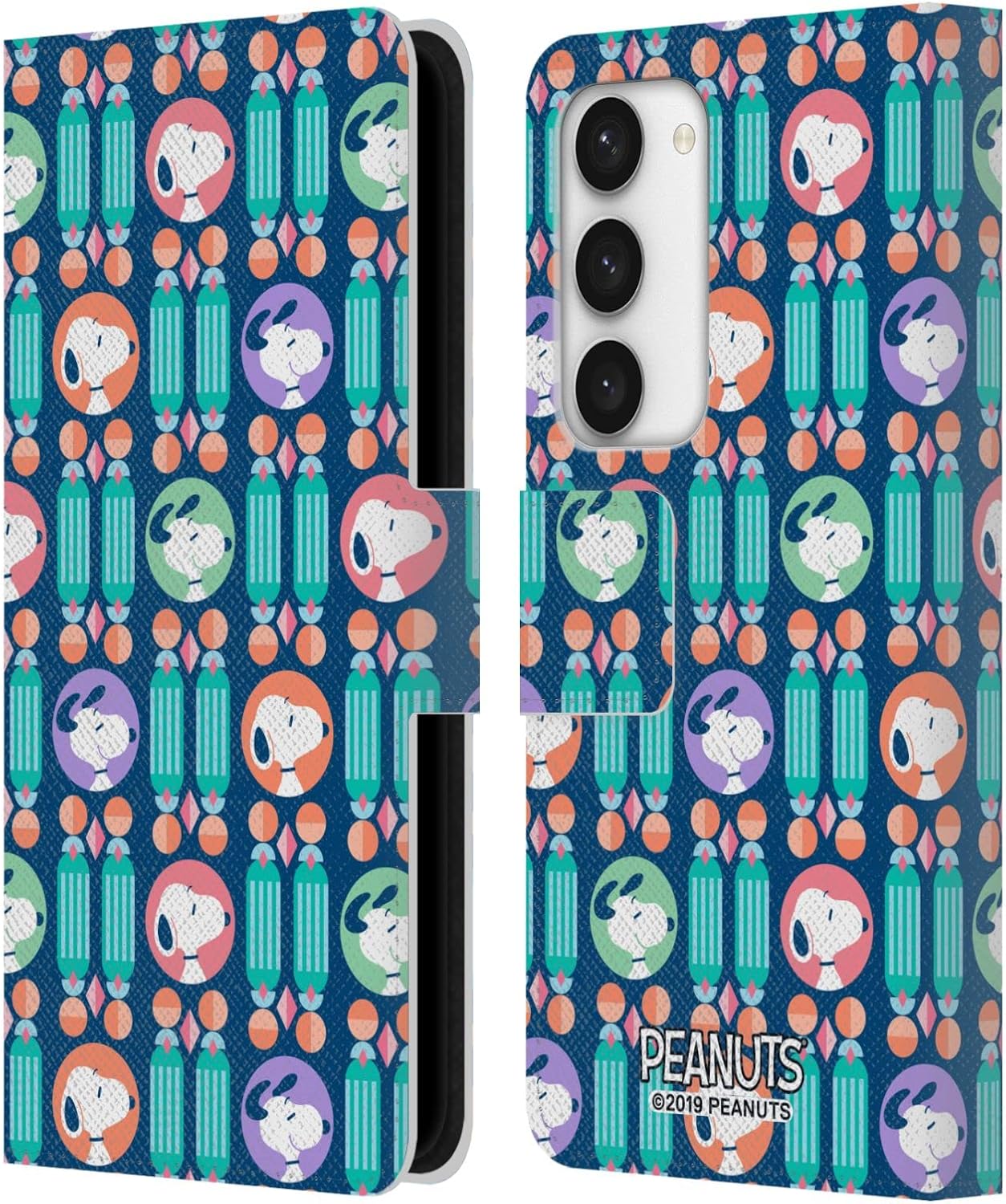 Head Case Designs Officially Licensed Peanuts Blue Pattern Snoopy Deco Dreams Leather Wallet Case Compatible with Samsung Galaxy S23 5G