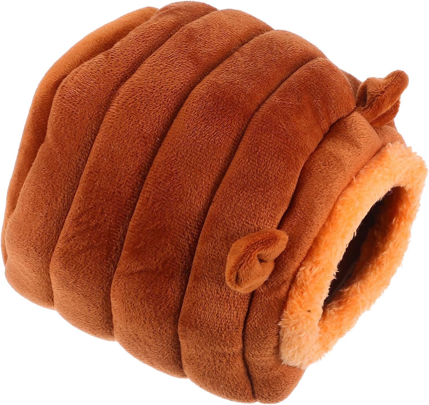 TEHAUX Small Pet Warm Bed House for Hamsters and Hedgehogs with Brown Plush Caterpillar Cover, Cozy Hideout Nest for Sleeping and Hiding in Small Animal Cages