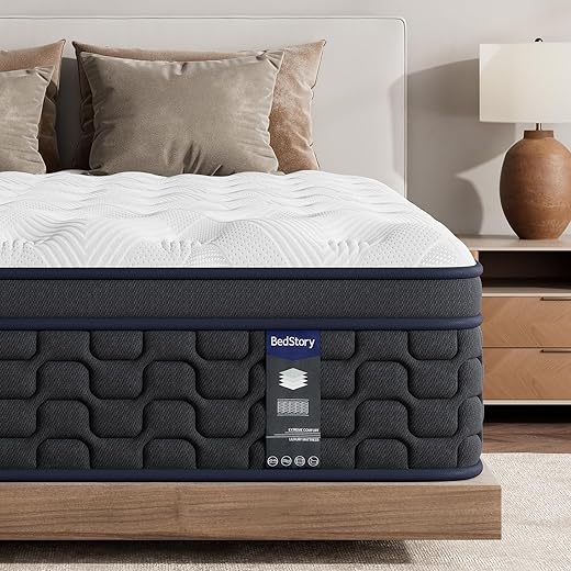 BedStory Firm King Mattress 12 Inch, Deep Sleep Hybrid Mattress with Individual Pocket Springs, Premium Bed in a Box for Motion-Isolation ＆ Pressure Relief, CertiPUR-US Certified, 365-Night Trial
