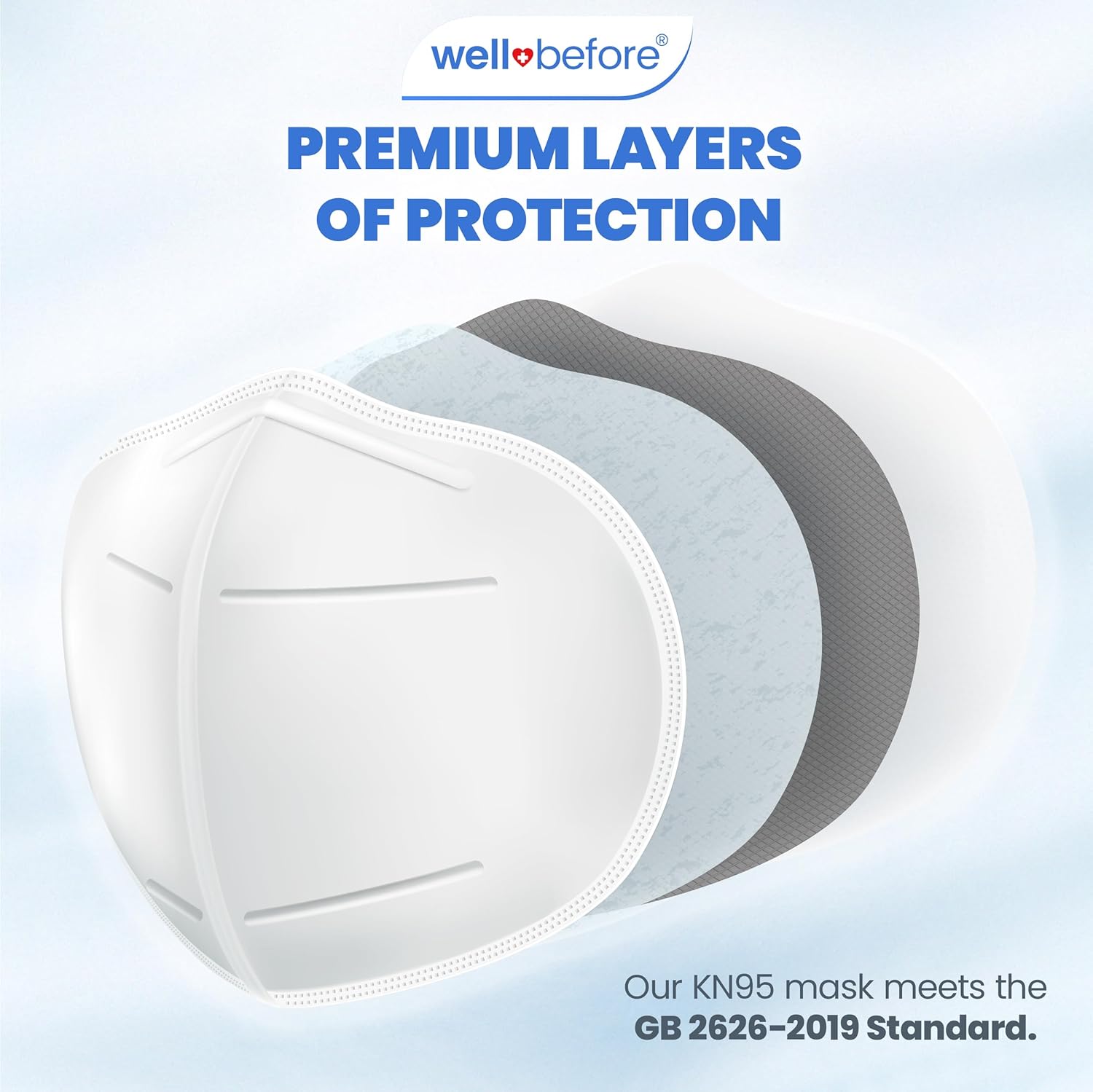 Well Before KN95 Face Masks 10 Pack, Wrapped 5-layer Protection Individually with Elastic Ear Loop - Image 2
