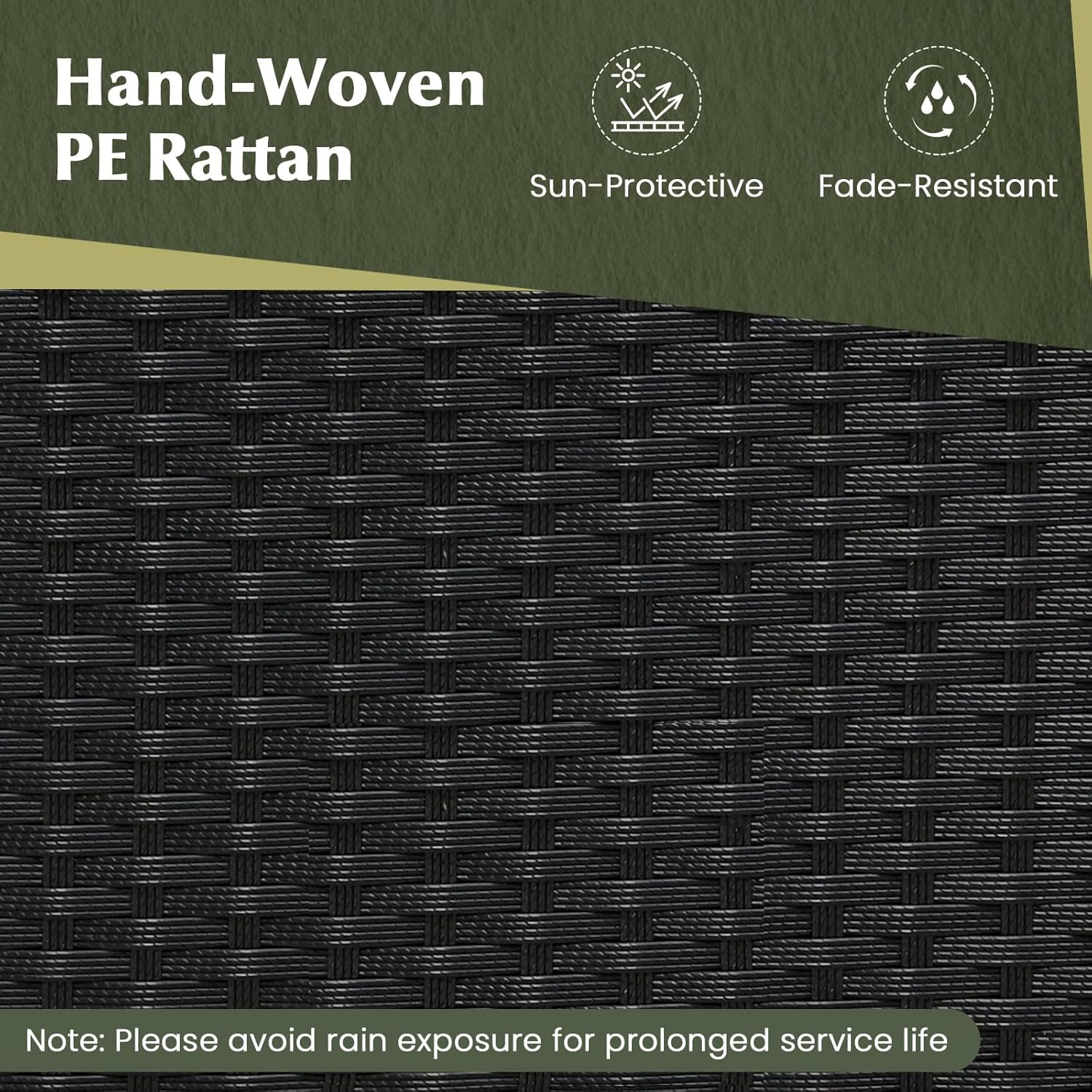 Close-up of the hand-woven PE rattan material used in the Tangkula convertible bench, noted for its sun-protective and fade-resistant properties.