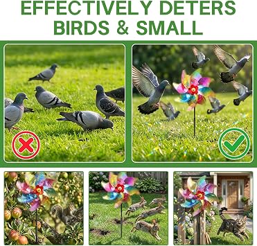 5PCS Bird Scarers Windmills, Reflective Pinwheel Wind Spinners for Garden, Multi-Color Pigeon Deterrent Windmills, Outdoor Bird Repellent for Crops, Flowers, and Lawn Protection