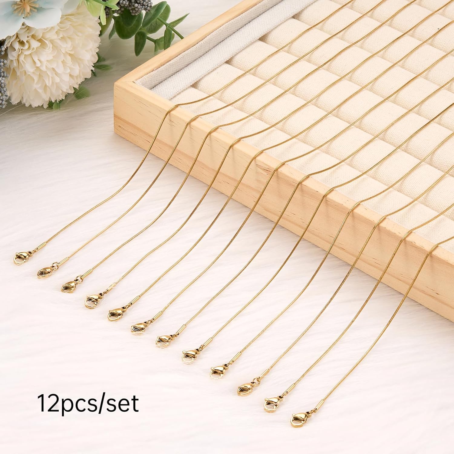 GTVOODX 12 Pcs Gold Snake Chain Necklace Bulk for Jewelry Making, 16 Inch Stainless Steel Chains with Lobster Clasps for DIY Jewelry Making Supplies Accessories - Image 6