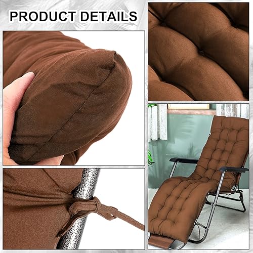 Miniatura 3 de Bucherry Cojines suaves para tumbona de 67 x 19 pulgadas, cojín para silla por gravedad, cojín para sofá, muebles de césped, con 6 lazos