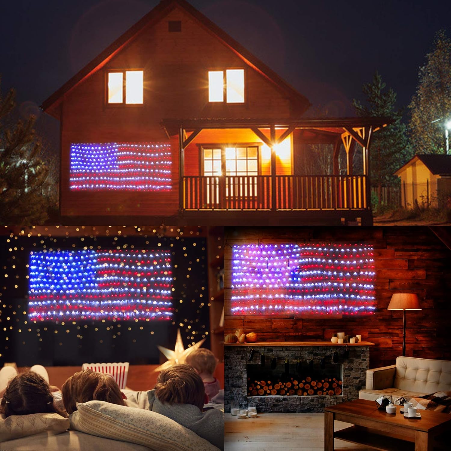 XTF2015 Solar American Flag Lights, 2 in 1 Solar Powered & Plug in American Flag Light, 420 LED Waterproof Patriotic Ornaments for Memorial Day, Independence Day, 4th of July, Party, Yard Decorations