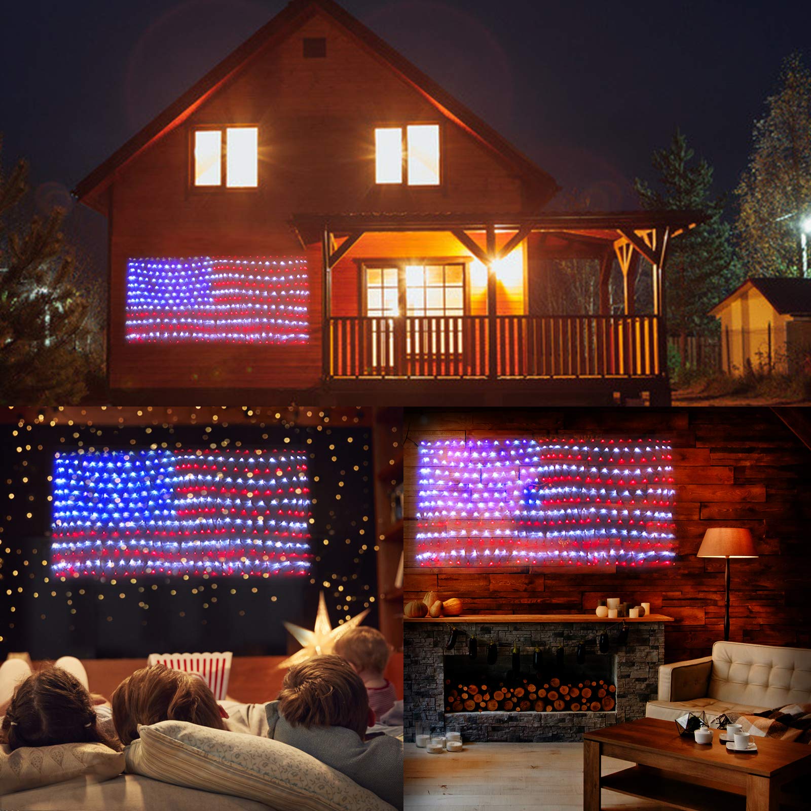 XTF2015 Solar American Flag Lights, 2 in 1 Solar Powered & Plug in American Flag Light, 420 LED Waterproof Patriotic Ornaments for Memorial Day, Independence Day, 4th of July, Party, Yard Decorations