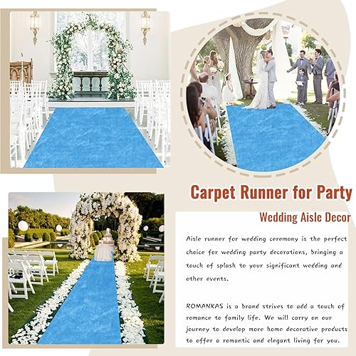 Miniatura 5 de Camino de pasillo para bodas, pasillo de terciopelo azul claro con cinta de alfombra, 2 x 15 pies, camino de boda, pasillo interior y exterior,