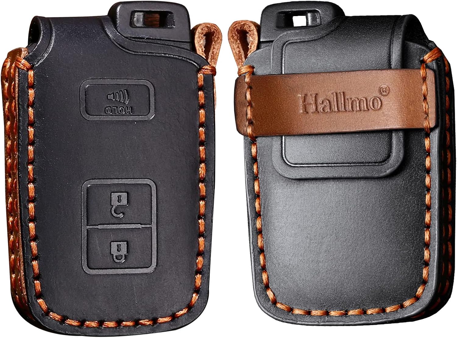 SANRILY Leather Key Fob Cover for Toyota 4runner 2021 Tacoma 2020 Tundra Land Cruiser Keyless Entry Remote Smart Key Protector Case with Keychains Black