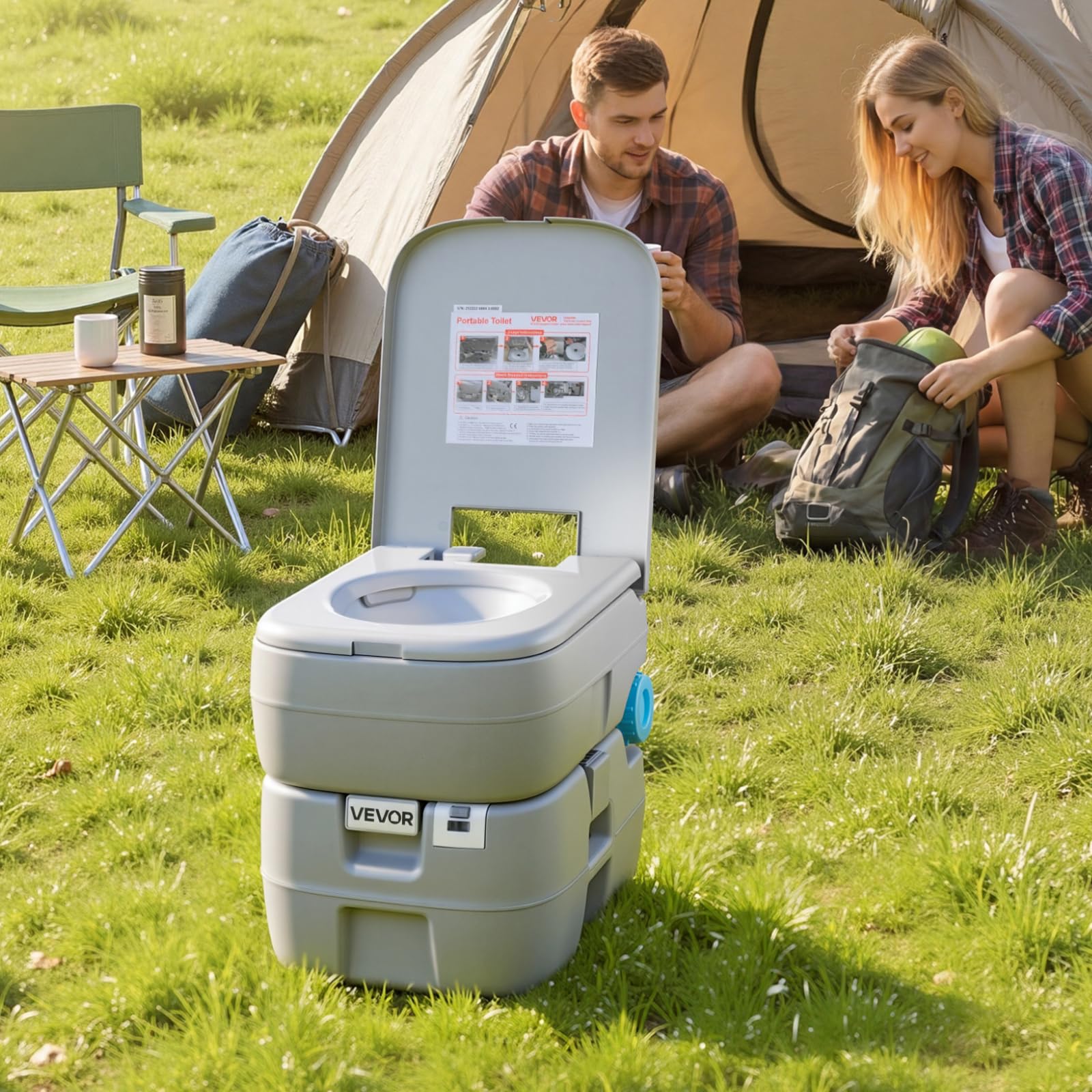 VEVOR Inodoro Portátil con Descarga de Agua con Tanque de Desechos de 30 L, Aprox. 200 Descargas, Inodoro Portátil para Camping Carga de 180 kg para Uso Doméstico, Viaje en Autocaravana, Senderismo