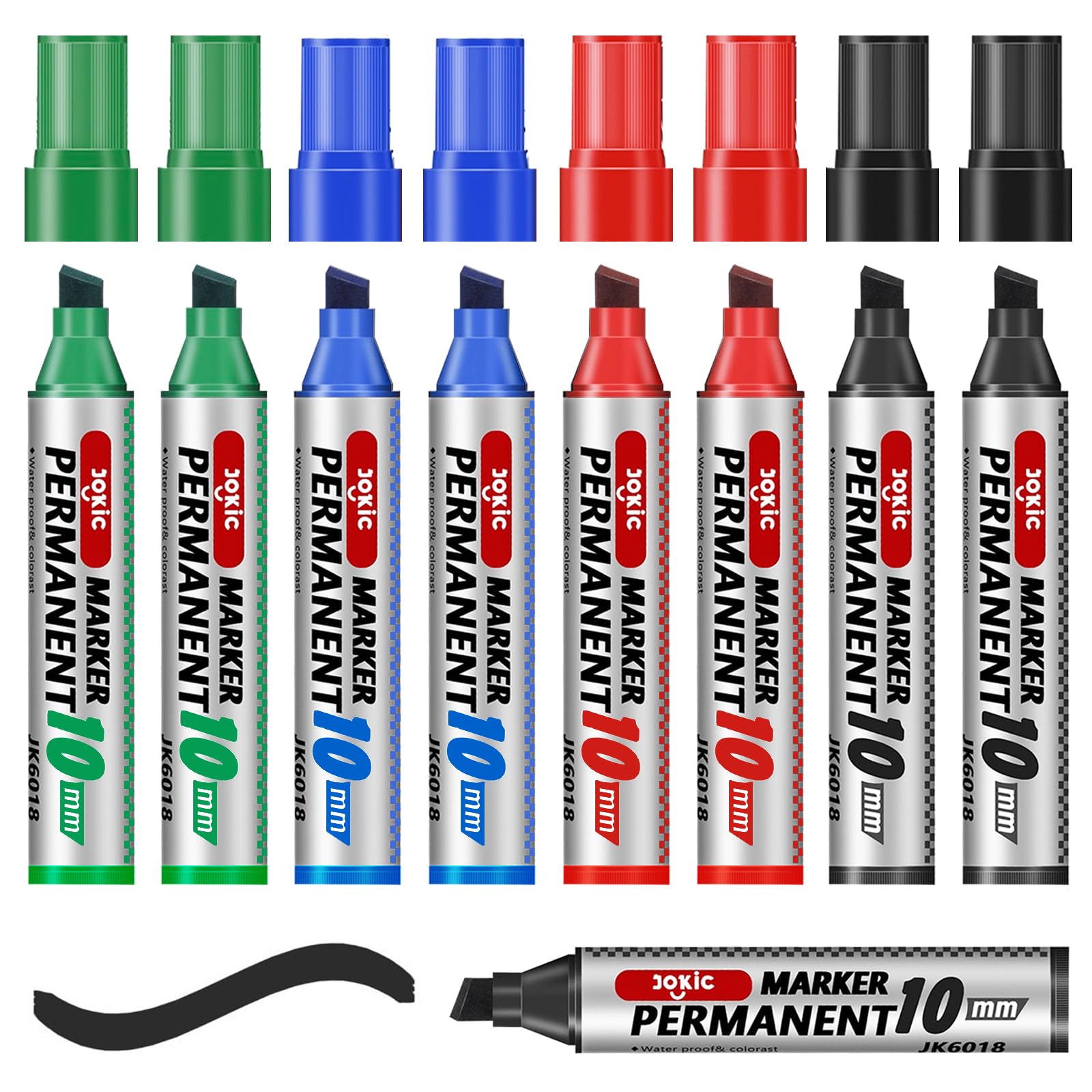 Pennarello permanente, impermeabile, nero, rosso, blu, verde, 9 penne impermeabili, punta a cuneo, 3 mm - 11 mm, matita permanente, ad asciugatura rapida, per acrilico, vetro, legno, metallo