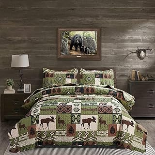 Quilts Set Queen Size Rustic Quilt Bedspread Coverlet Queen Quilt Bedding Country Lodge Patchwork Quilt Home Lightweight Reversible Bedspread Rustic Bear Bedding Cabin Moose Forest Animal Coverlet