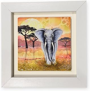 By Jo Crafts, elephant ceramic wall art, small framed wall art, housewarming, birthday gift, hand painted, home décor, framed picture, animal picture, elephant picture