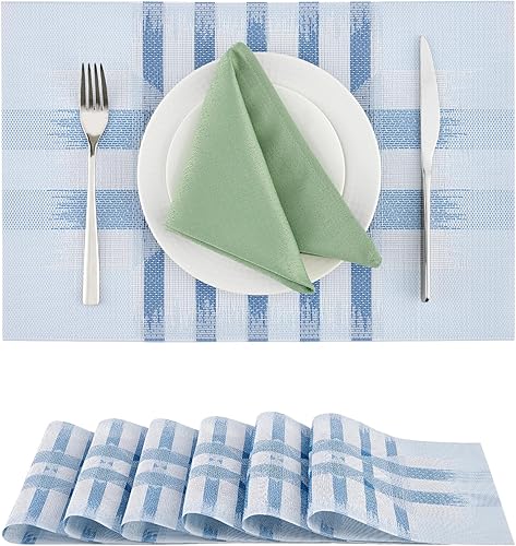 Miniatura 166 de Leetaltree - Juego de 6 manteles individuales, resistentes al calor, antideslizantes, para mesa de comedor, lavables, duraderos, tejido de PVC Azul