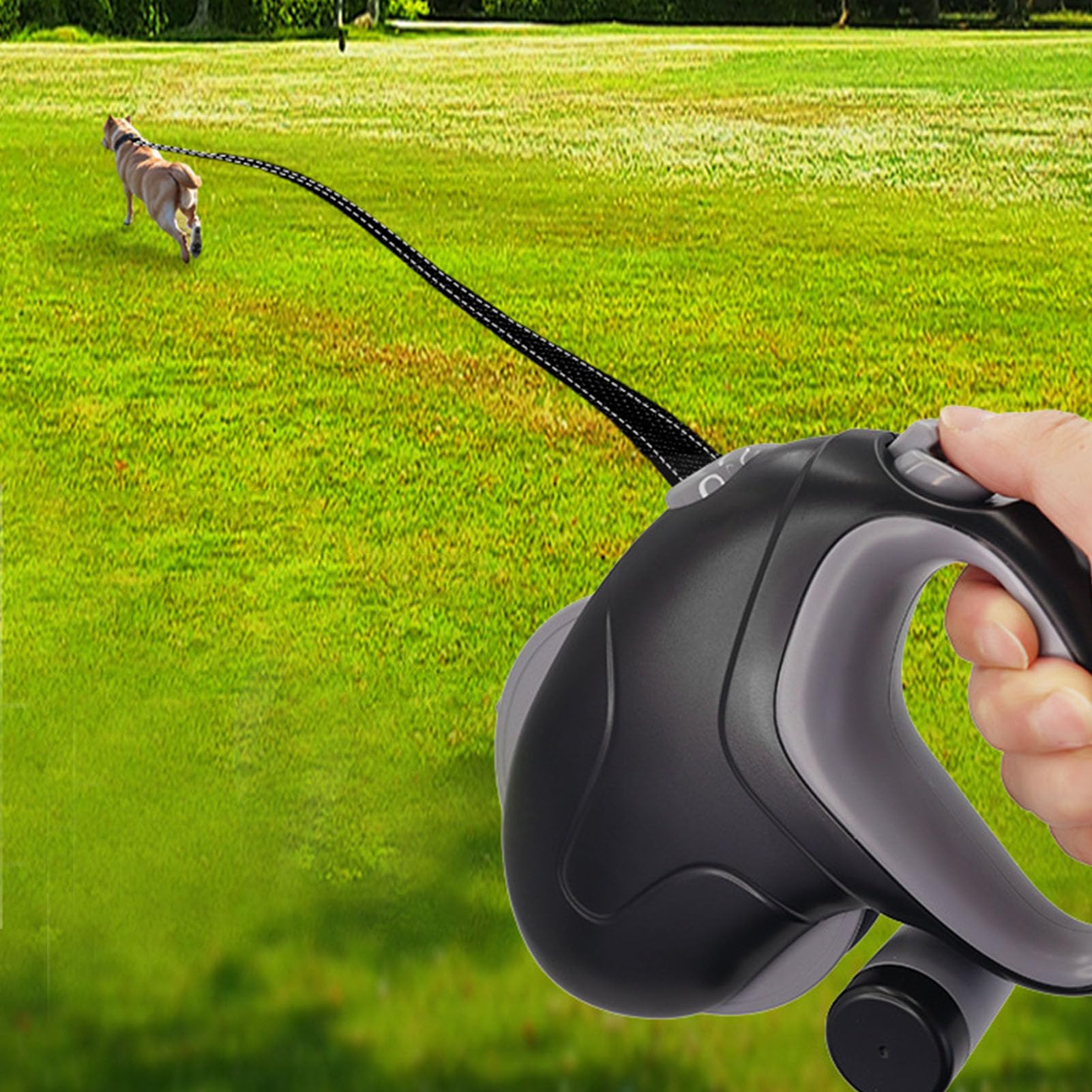 Luocute Correa retráctil para perro, correa resistente de 33 pies con diseño antibobinado de 360° y mango antideslizante, correas retráctiles para perros grandes de hasta 110 libras (alambre