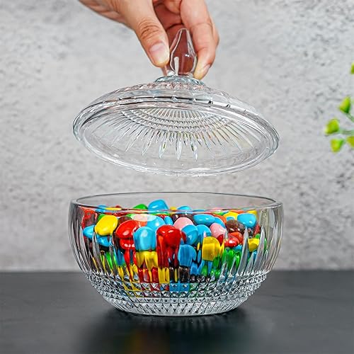 Miniatura 9 de Plato grande de cristal para dulces de 20.3 fl oz21 oz con tapa, tarro de cristal transparente con tapa, tarro de dulces decorativo para bufé de