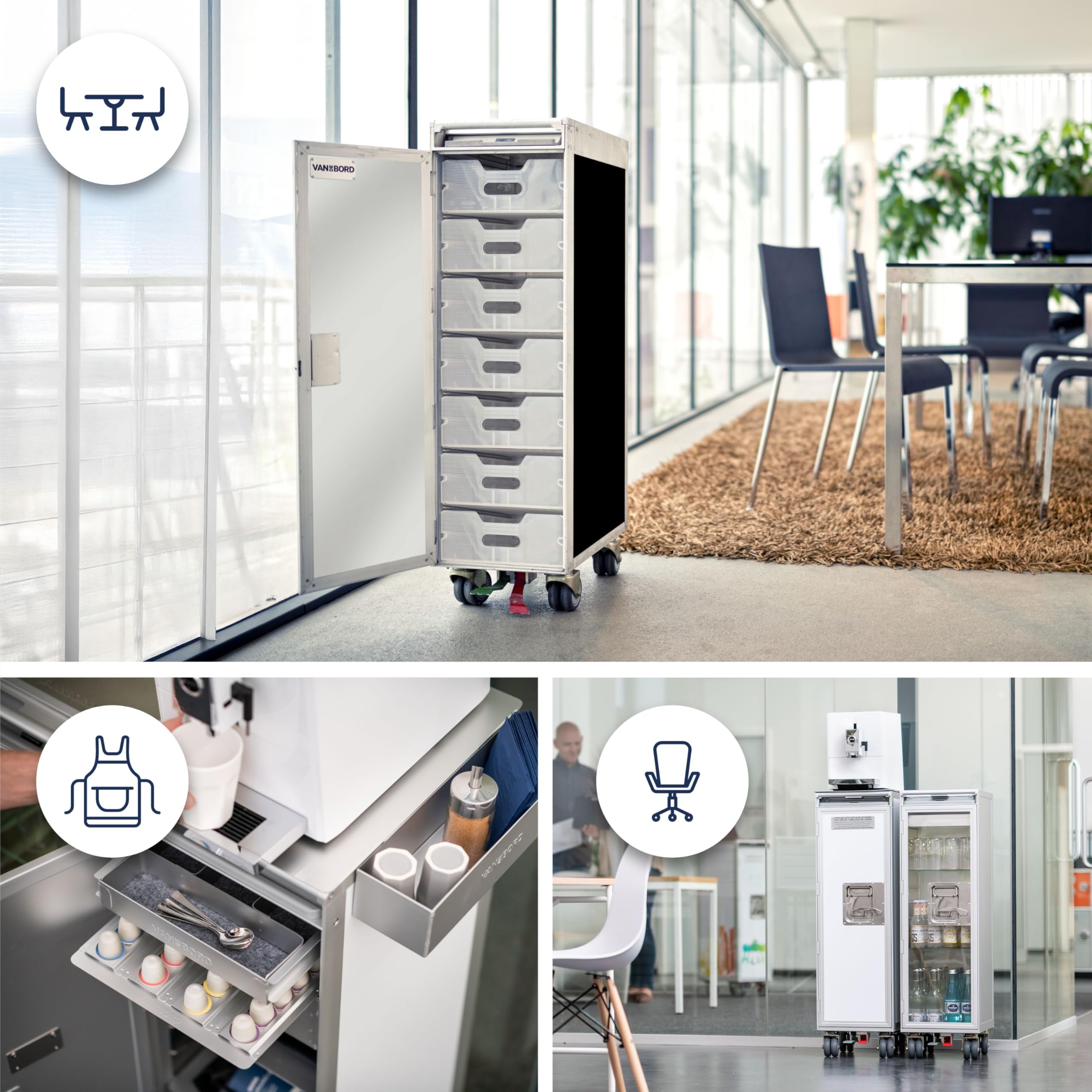 Airline Trolley Uni, Industrial Möbel, Schubladenschrank, Büroschrank hoch, Norm: Atlas, 103 x 30,5 x 40,5, Flugzeugtrolley, Airlinegrau, 7 Einschübe