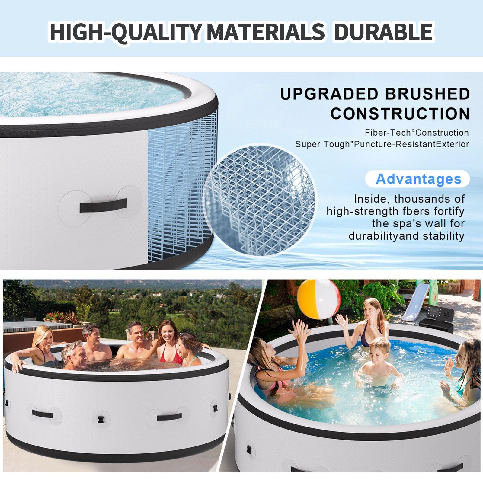 SPA Inflable Grande Y Portátil, Redondo, para 4-6 Personas, para Exteriores, con 150 Chorros De Aire, Bomba De Calefacción Y Cubierta Aislante, 205 X 71 Cm, para Patio, Jardín Y Exteriores
