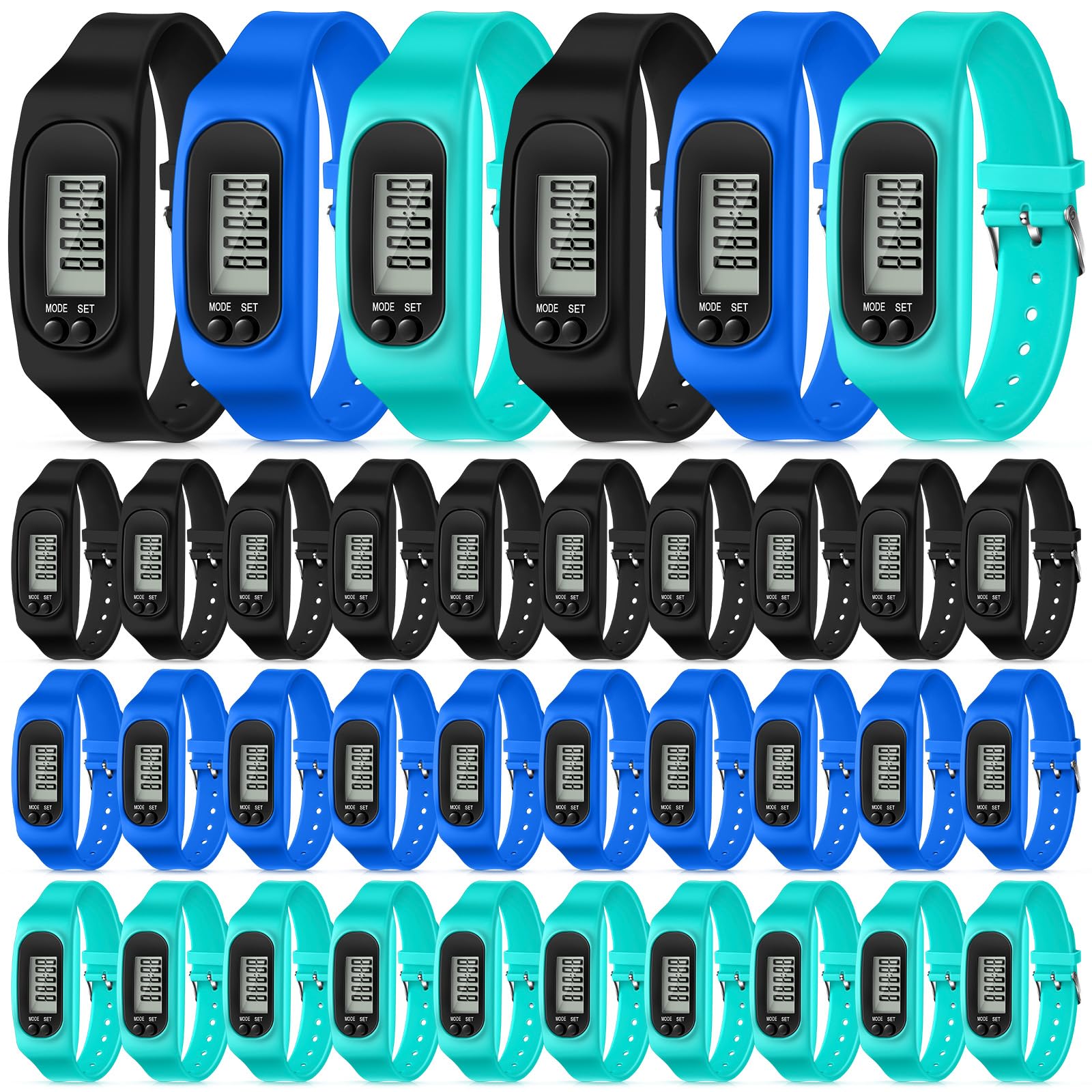 Geyoga Lot de 24 podomètres pour la marche et les kilomètres, montre podomètre en silicone, bracelet de course, compteur de pas, compteur de pas, pour brûler les calories et compter les pas