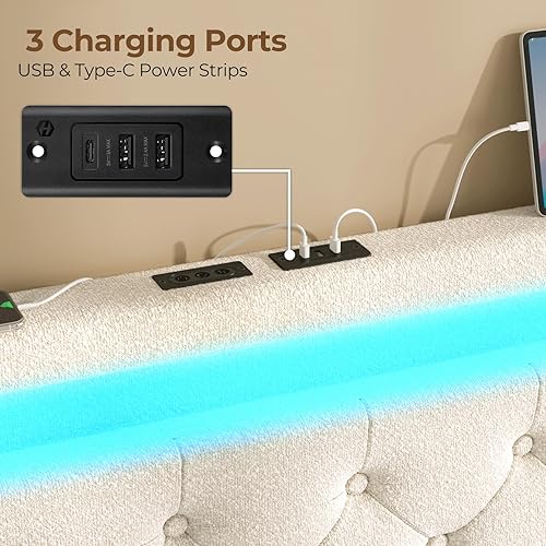 Miniatura 6 de Rolanstar Base de cama individual con 4 cajones de almacenamiento y estación de carga, cama individual con luces LED, 2 USB y 1 tipo C, cabecera