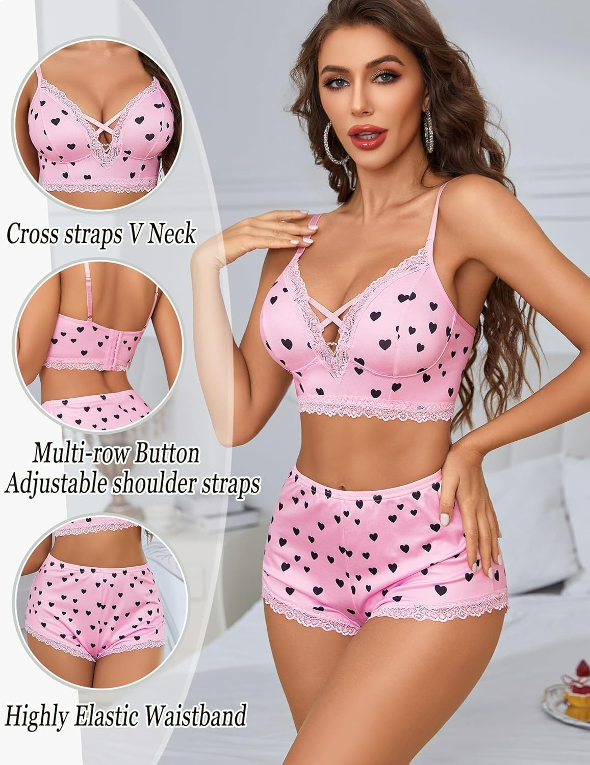 Avidlove Sexy Pajamas V Neck Womens Pajama Sets Shorts Lace Trim Cami Pj Set 2 piece PJS Lingerie Sleepwear - Image 4