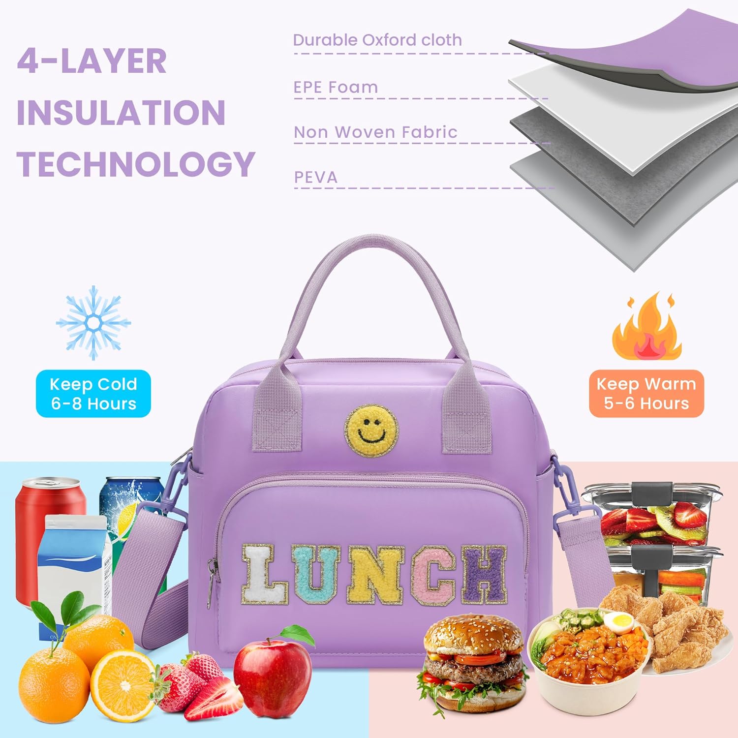 RLGPBON Insulated Lunch Bag Teen Girls, Preppy Lunch Box Large Insulated Lunch Bag Reusable Lunch Tote Bag, Preppy LunchBag for Girls School Travel Picnic - Image 5